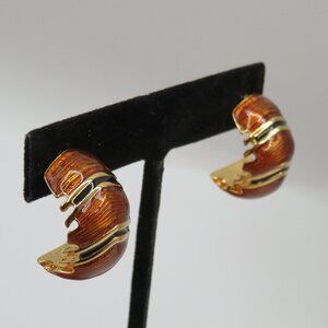 Joan Rivers Signed Brown and Gold Tone Earrings